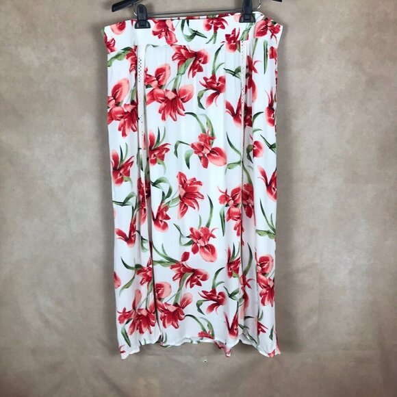 JM COLLECTION White Floral Crinkled Midi Skirt NEW Size XL - Picture 5 of 8